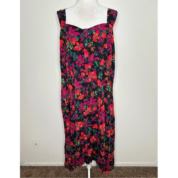 AVA & VIV Multicolor Floral Sleeveless Button Front Midi Dress Plus Size 3X - Picture 1 of 10